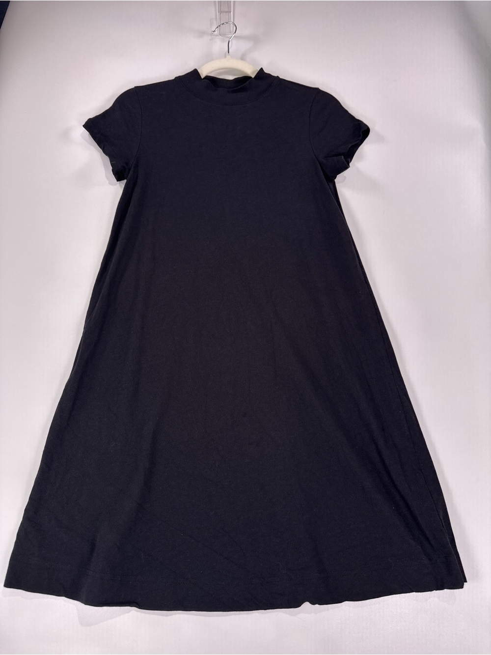 Everlane Mock Neck Short Sleeve 100% Cotton Swing Dress Black S - Picture 3 of 9